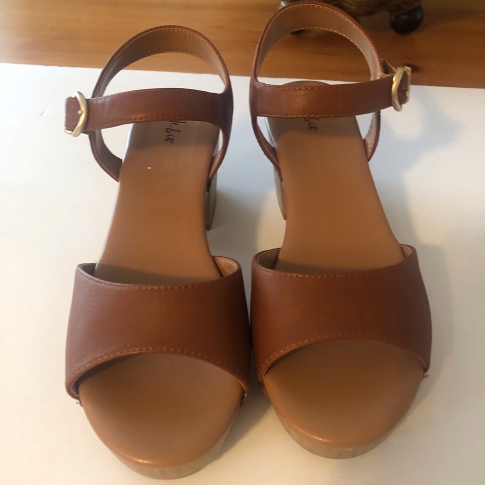 Style & Co Anddreas Platform Block-Heel Sandals Tan Size 8.5